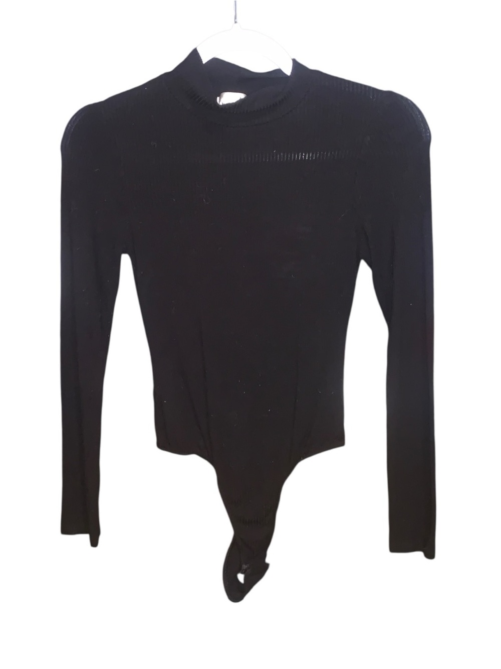 Bozzolo Black Long-Sleeve Ribbed Bodysuit Stretchy Thong